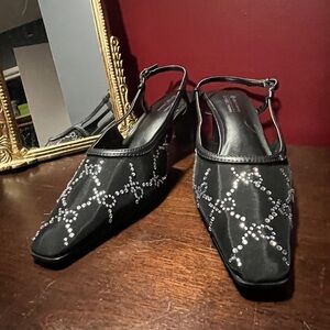 Call It Spring Black Heels with Silver Embellishments